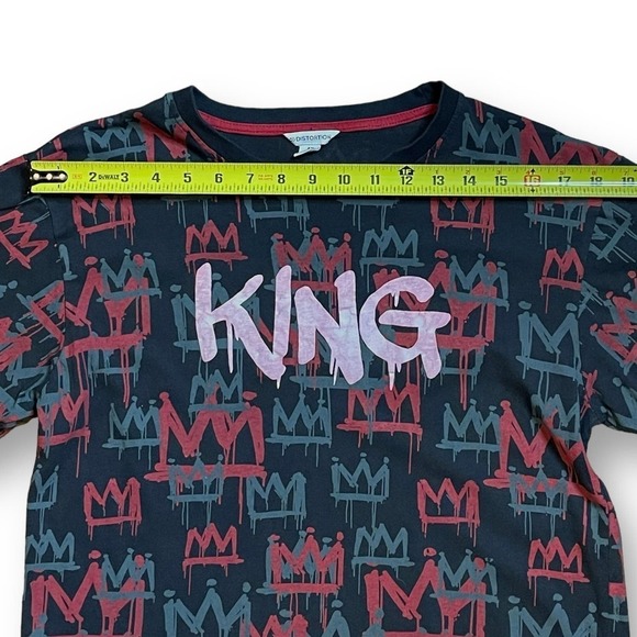 Distortion T-Shirt Mens King All Over Crown Print Black Red Gray Size M - Picture 4 of 8